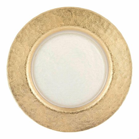 HOMEROOTS 13 in. Hand Crafted Gold Glass Authentic Leaf Round Charger Plate 375871